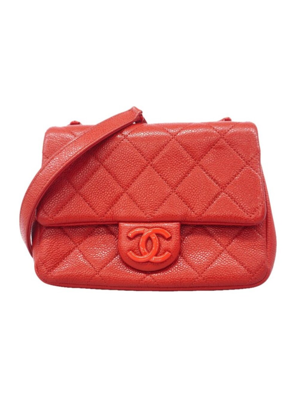Chanel Shoulder Bag Quilted Caviar Leather Red Silver